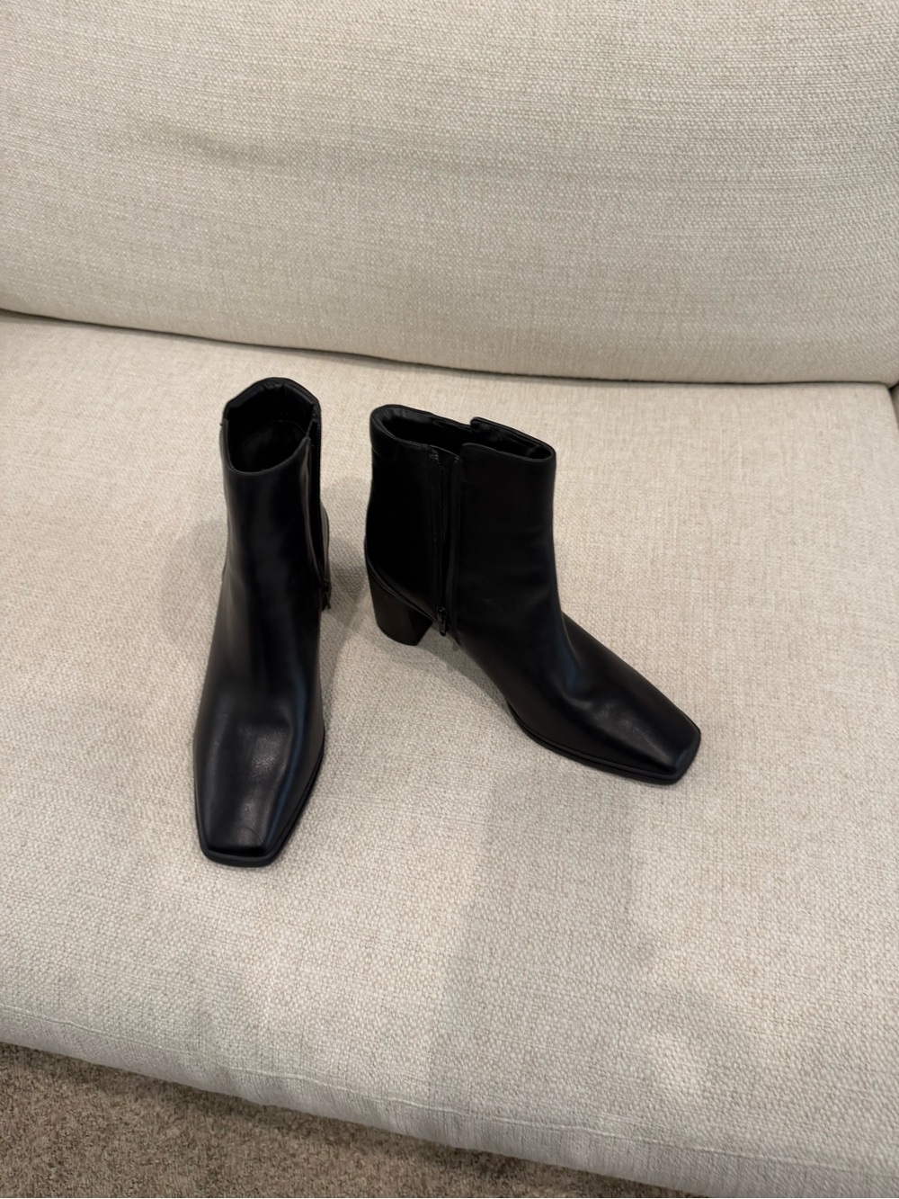 Naturalizer Black Leather Square-Toe Ankle Boots